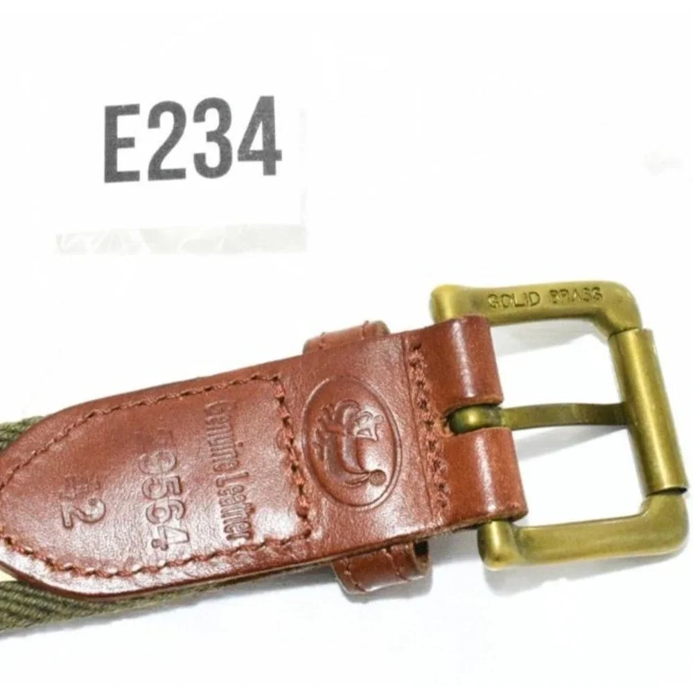 VTG LL Bean Braided Leather Canvas Field Belt Mens 42 Green Brass Buckle USA